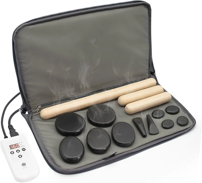 Expertly Made Massage Stones Set with Warmer Kit Hot Rocks Bamboo Optimized