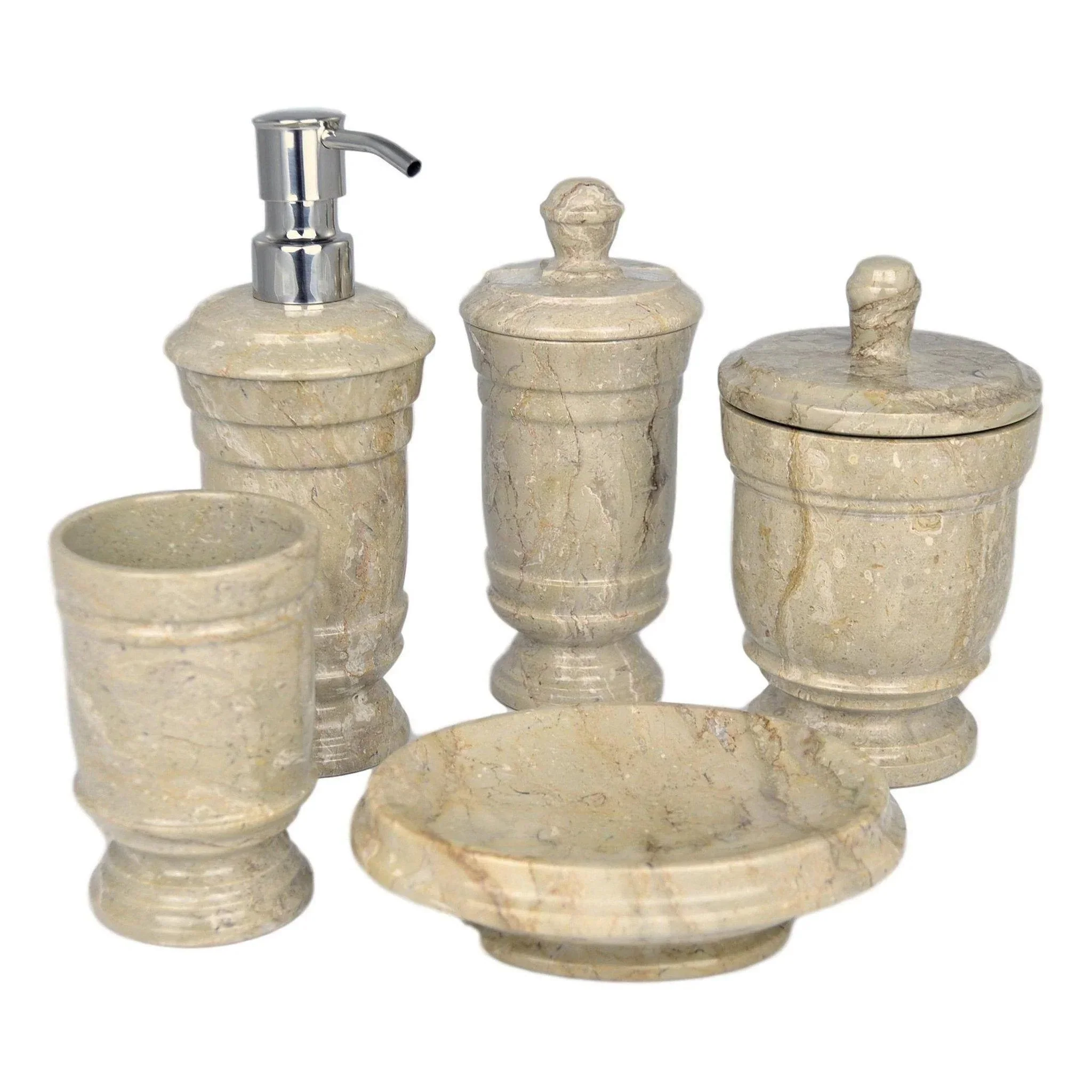 Next-Generation Sahara Beige Marble 5-Piece Bath Set Tasmanian Collection Fine