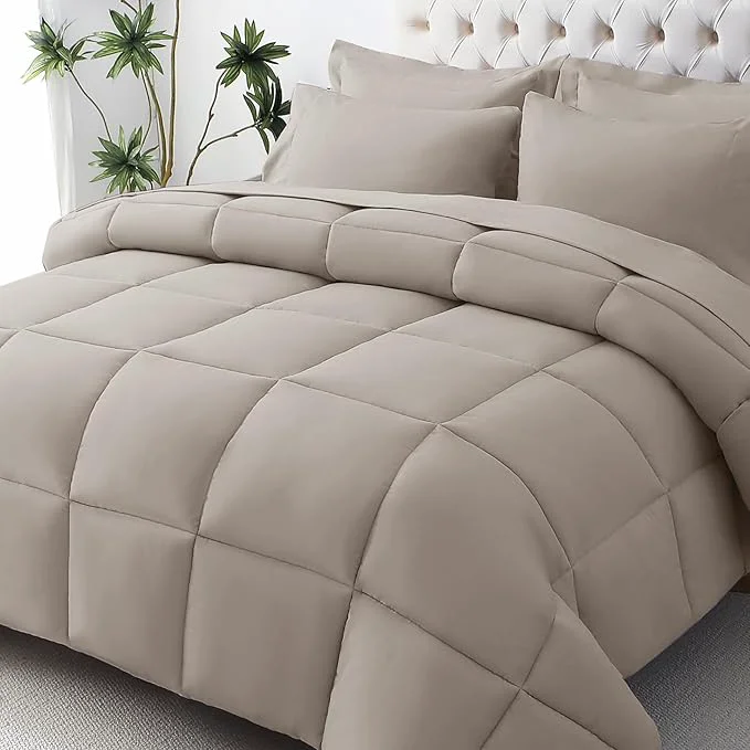 Optimized JOLLYVOGUE Full Comforter Set Ultra-Soft Bed in a Bag Full Size 7 Pieces Oeko-TEX Bedding Set with Down Comforter Sheets Pillowcases amp Shams Khaki Pure