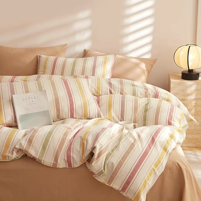 Convenient mixinni Vintage Striped Duvet Cover Set Twin XL 3-Piece Washed Cotton Bedding Set – Soft Breathable amp Colorful Marble Stripe Pattern All-Season Comforter Cover with Zipper-Twin XL Size Secure