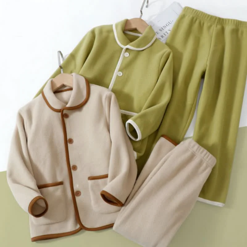 Natural Ownkoti Solid Warm Plush Child Pajama Set Versatile