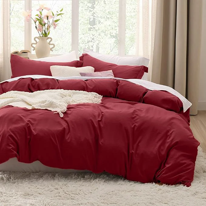 Minimalist Bedsure Red Duvet Cover Queen Size – 3 Pieces Prewashed Cotton-Like Polyester Extra Soft Bedding Set Includes 1 Duvet Cover 90×90 Inches with Zipper Closure amp 2 Pillow Shams Comforter Not Included Traditional