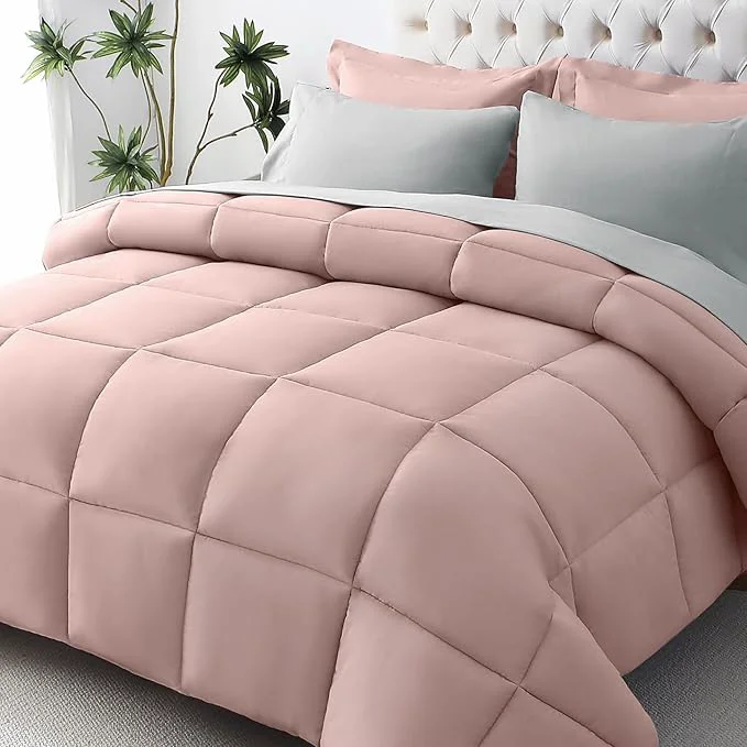 Proven JOLLYVOGUE Full Comforter Set Ultra-Soft Bed in a Bag Full Size 7 Pieces Oeko-TEX Bedding Set with Down Comforter Sheets Pillowcases amp Shams Pink amp Light Grey Stylish