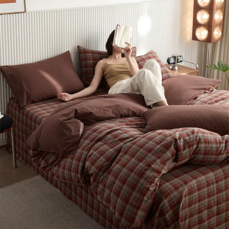 Dependable Ownkoti Vintage Subtle Plaid Cotton Bedding Set Artisan