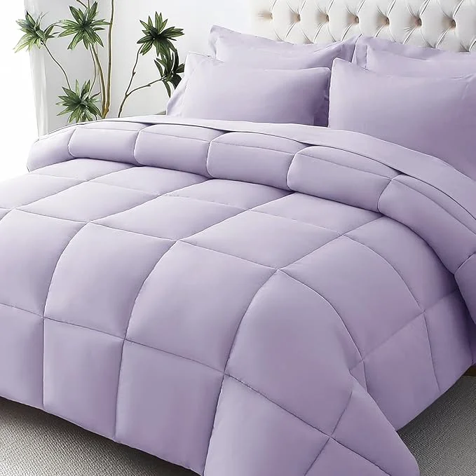 Outstanding JOLLYVOGUE Queen Comforter Set Ultra-Soft Bed in a Bag Queen Size 7 Pieces Oeko-TEX Bedding Set with Down Comforter Sheets Pillowcases amp Shams Lavender Consistent