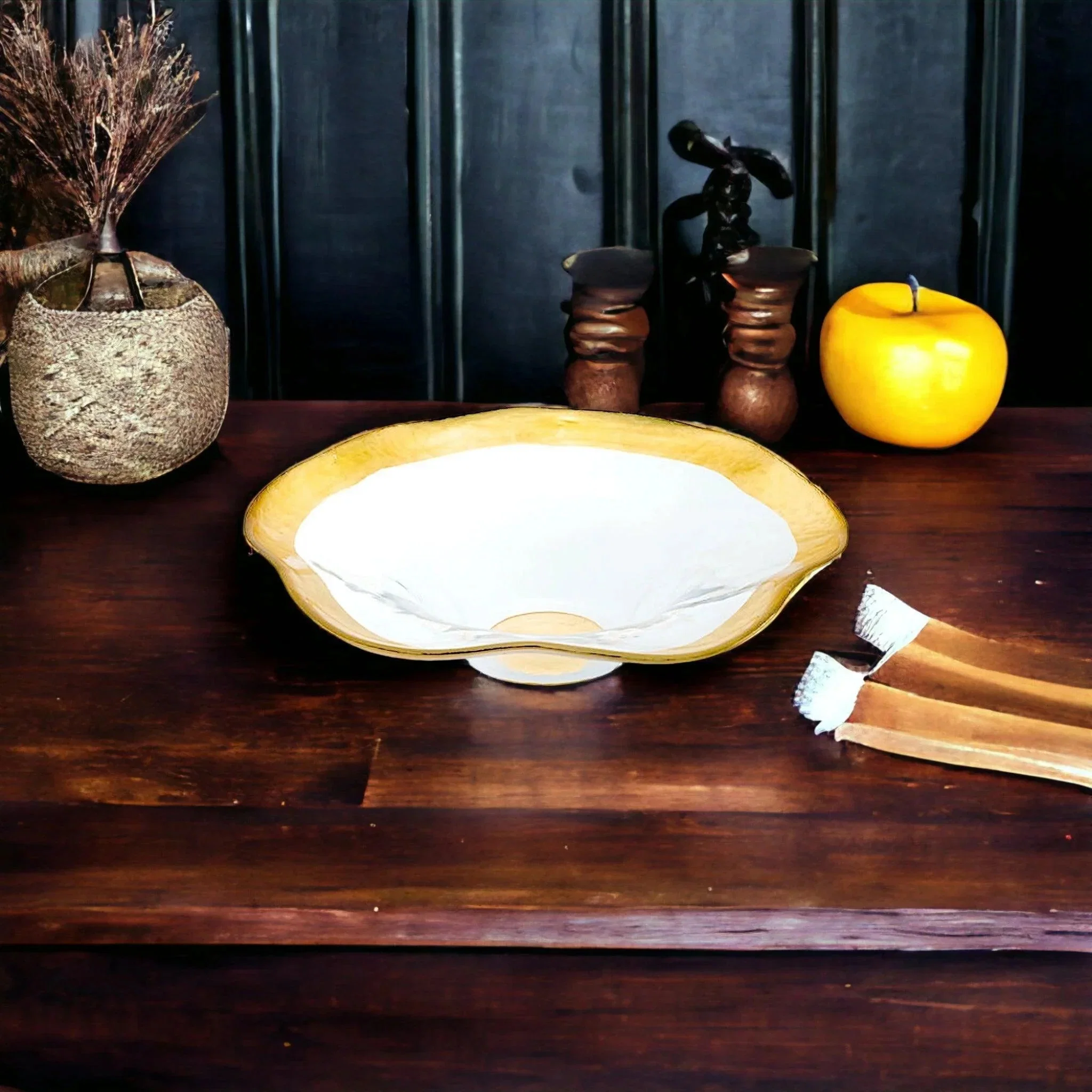 Natural Decorative Bowl – Gold Leaf Plated 8-inch Wave Bowl Soft
