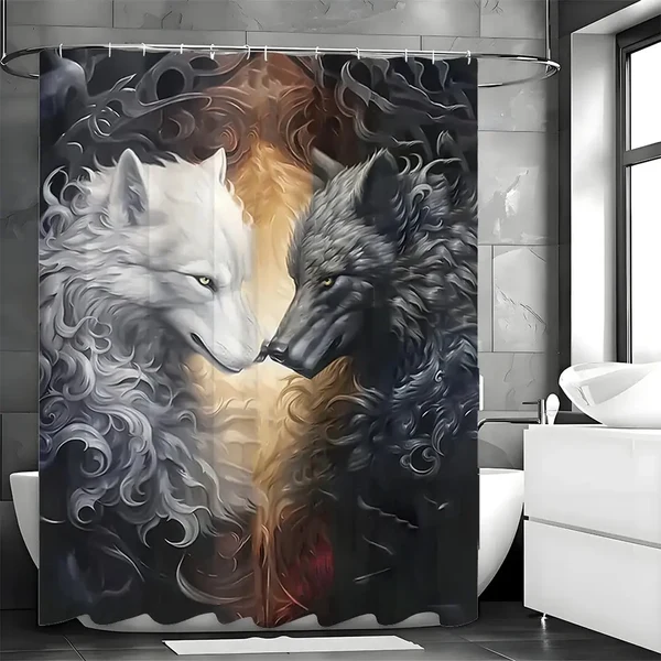 Secure Black and White Wolf Shower Curtain Outstanding