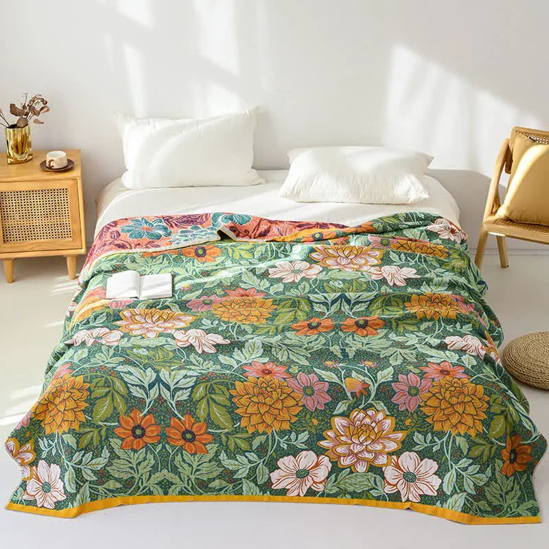 Luxury Ownkoti Reversible Dahlia Floral Cotton Gauze Quilt Comfortable