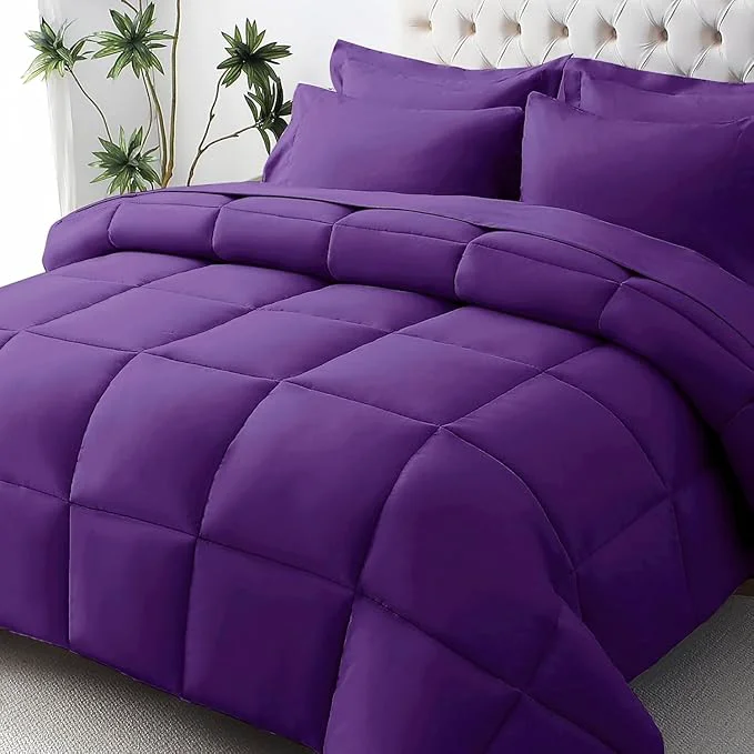 Safe JOLLYVOGUE Twin Comforter Set Ultra-Soft Bed in a Bag Twin Size 5 Pieces Oeko-TEX Bedding Set with Down Comforter Sheets Pillowcases amp Shams Purple Durable
