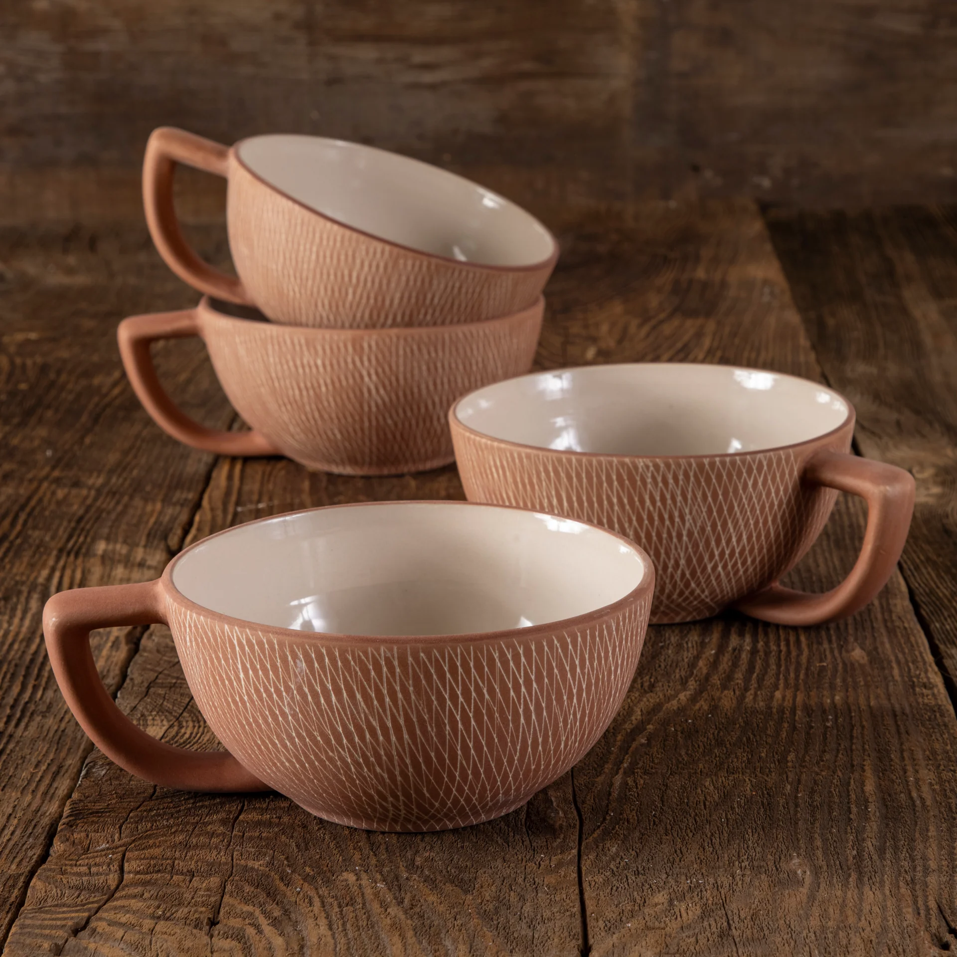 Verified Rust Crosshatch Latte Mugs Set of 4 Selected