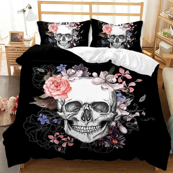 Refined Floral Skull Duvet Cover Safe