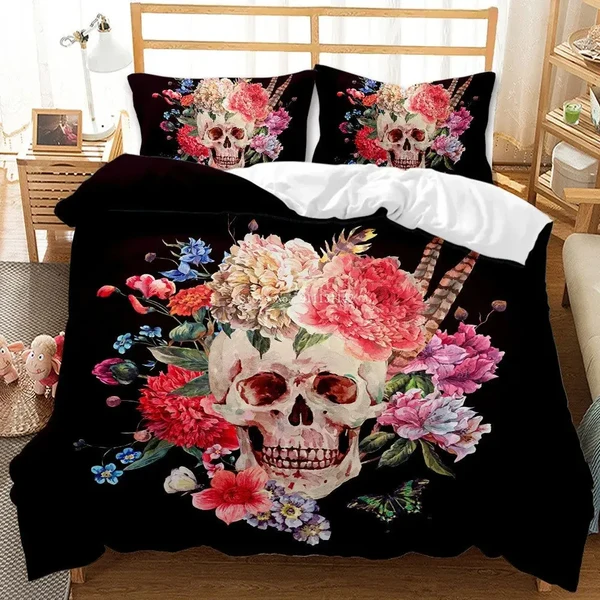 Enhanced Floral Skull Duvet Cover Authentic