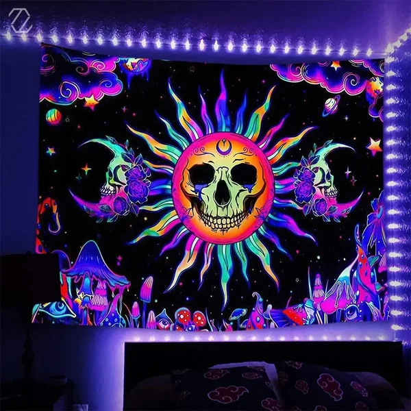 Reusable Psychedelic Skull Tapestry Contemporary