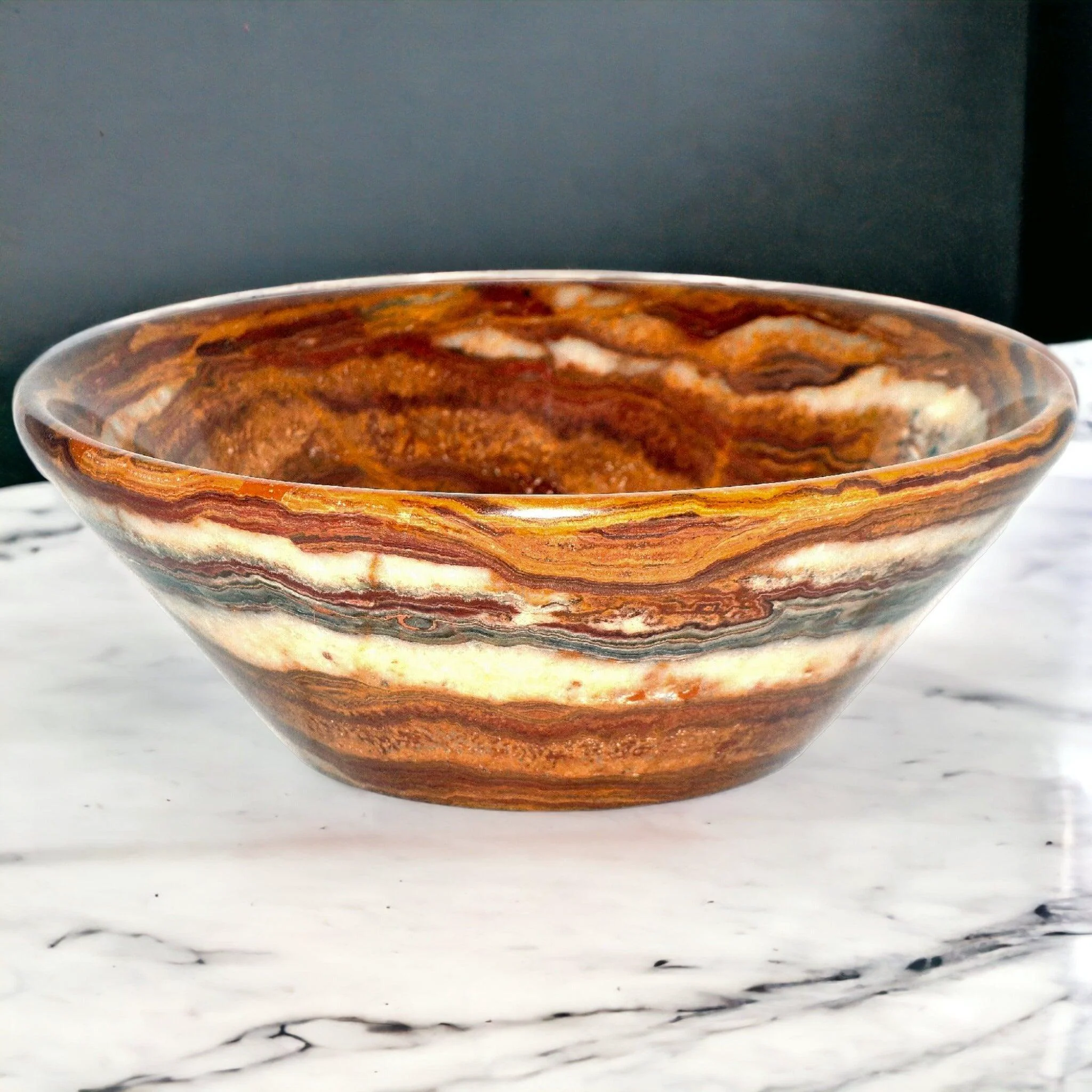 Certified Decorative Bowl of Multi Brown Onyx – 9 inch Bowl Refined