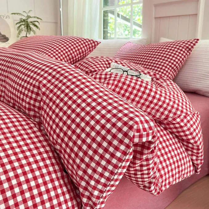 Reliable LifeTB Red Gingham Comforter Set Full Modern Style Red Plaid Comforter Set 3 Pieces Soft Fluffy Grid Checkered Pattern Comforter with 2 Pillowcases Vintage Luxury Soft Gingham Bedding Comforter Full Premium