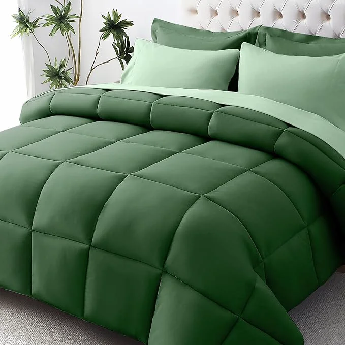Classic JOLLYVOGUE Twin Comforter Set Ultra-Soft Bed in a Bag Twin Size 5 Pieces Oeko-TEX Bedding Set with Down Comforter Sheets Pillowcases amp Shams Dark Green amp Light Green Selected