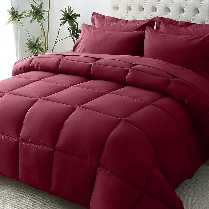 Reusable JOLLYVOGUE King Comforter Set Ultra-Soft Bed in a Bag King Size 7 Pieces Oeko-TEX Bedding Set with Down Comforter Sheets Pillowcases amp Shams Burgundy Responsible