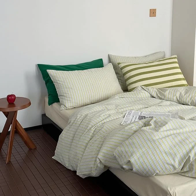 Solid mixinni Vintage Geometric Striped Duvet Cover Set – 3 Piece Washed Cotton Twin XL Size Bedding Set with Matching Pillowcases Mid-Century Modern Design Ultra Soft amp Breathable-Twin XL Size Original Design