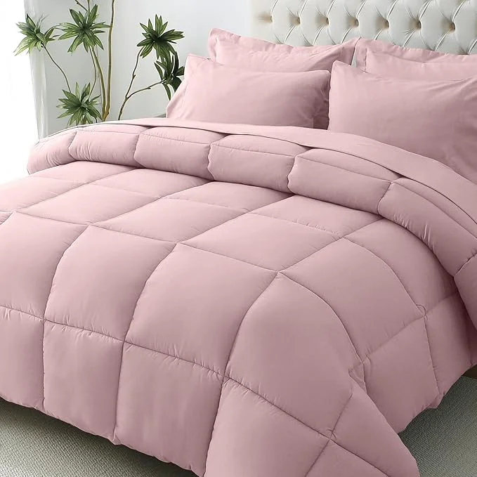 Stylish JOLLYVOGUE King Comforter Set Ultra-Soft Bed in a Bag King Size 7 Pieces Oeko-TEX Bedding Set with Down Comforter Sheets Pillowcases amp Shams Camio Pink Advanced