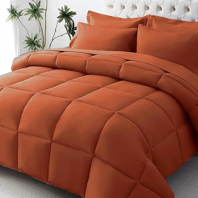 Effective JOLLYVOGUE Queen Comforter Set Ultra-Soft Bed in a Bag Queen Size 7 Pieces Oeko-TEX Bedding Set with Down Comforter Sheets Pillowcases amp Shams Burnt Orange Certified