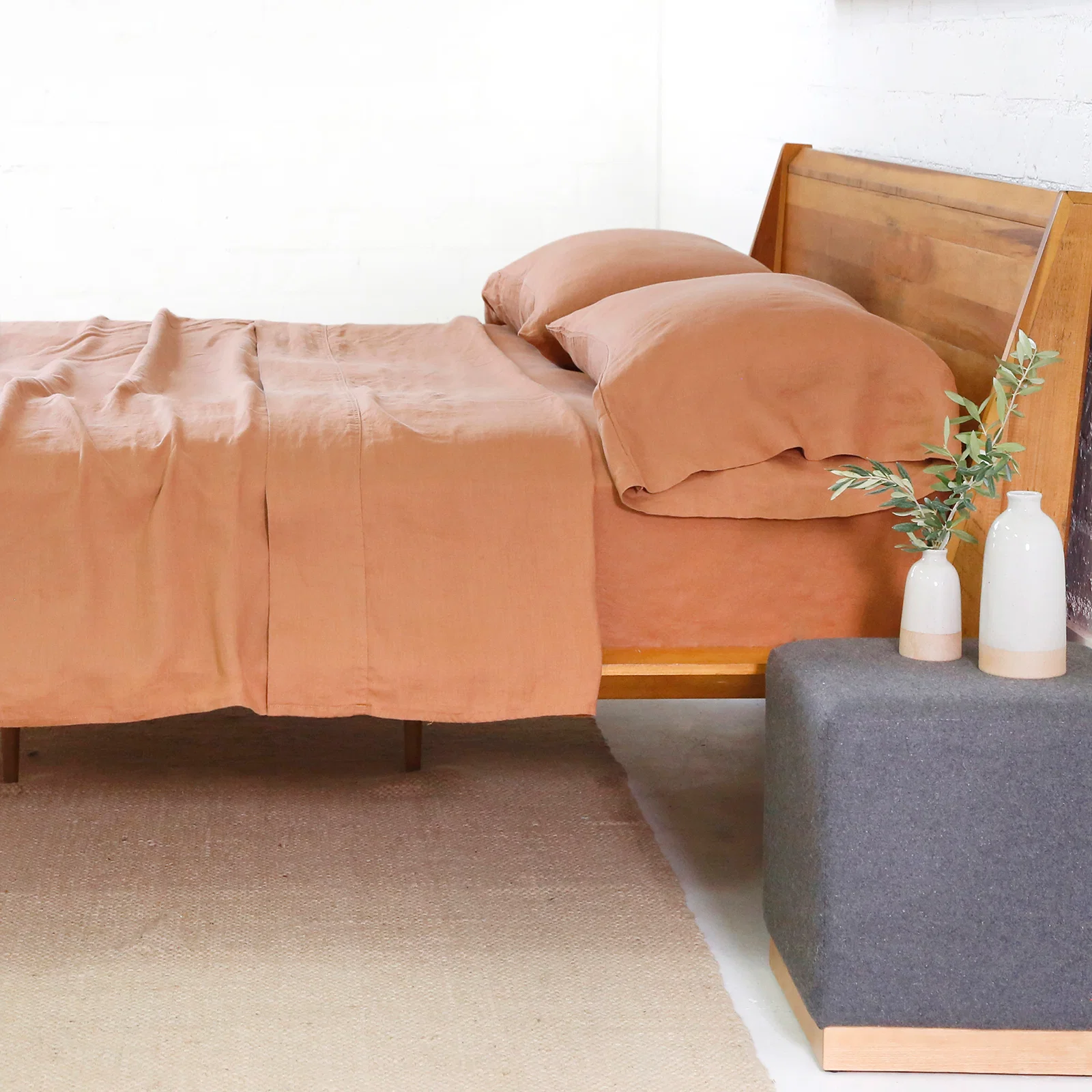 Functional Belgian Linen King Sheet Set Terra Cotta Fine