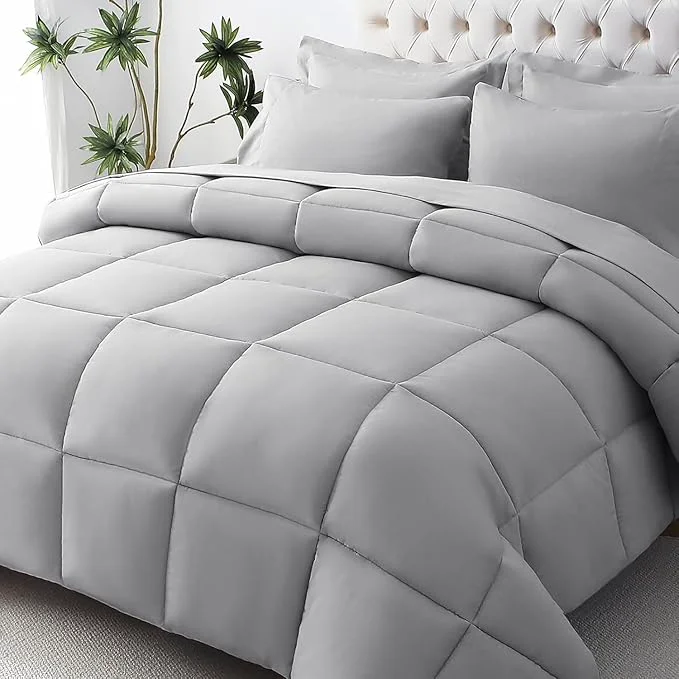 Stylish JOLLYVOGUE Twin XL Comforter Set Ultra-Soft Bed in a Bag Twin XL Size 5 Pieces Oeko-TEX Bedding Set with Down Comforter Sheets Pillowcases amp Shams Light Grey Crafted