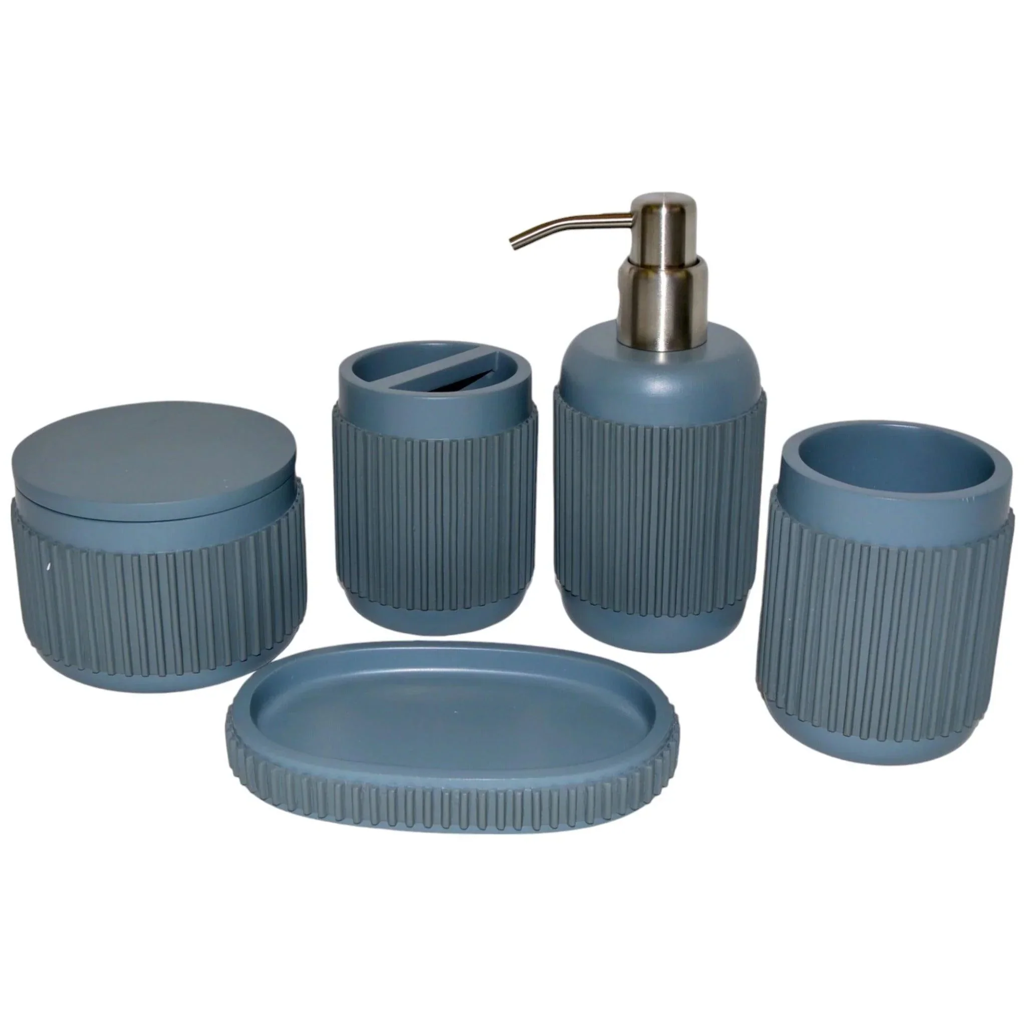 Organic 5 Piece Bathroom Set-Gray Ribbed Design Carefully Designed