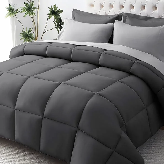 Sustainable JOLLYVOGUE Twin XL Comforter Set Ultra-Soft Bed in a Bag Twin XL Size 5 Pieces Oeko-TEX Bedding Set with Down Comforter Sheets Pillowcases amp Shams Dark amp Light Grey Modern