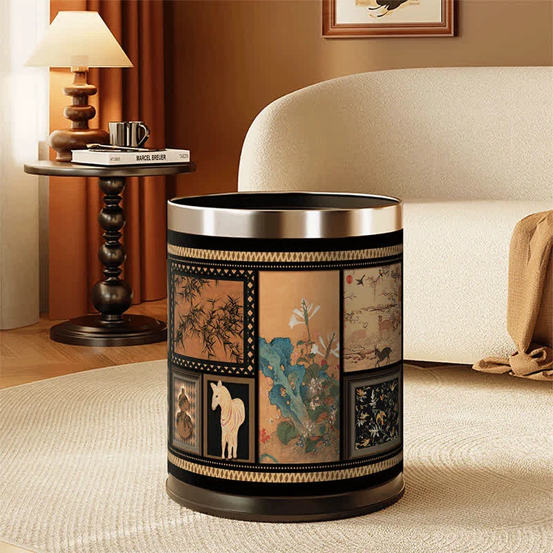 Practical Ownkoti Vintage Double-layer Artistic Leather Trash Can Smart