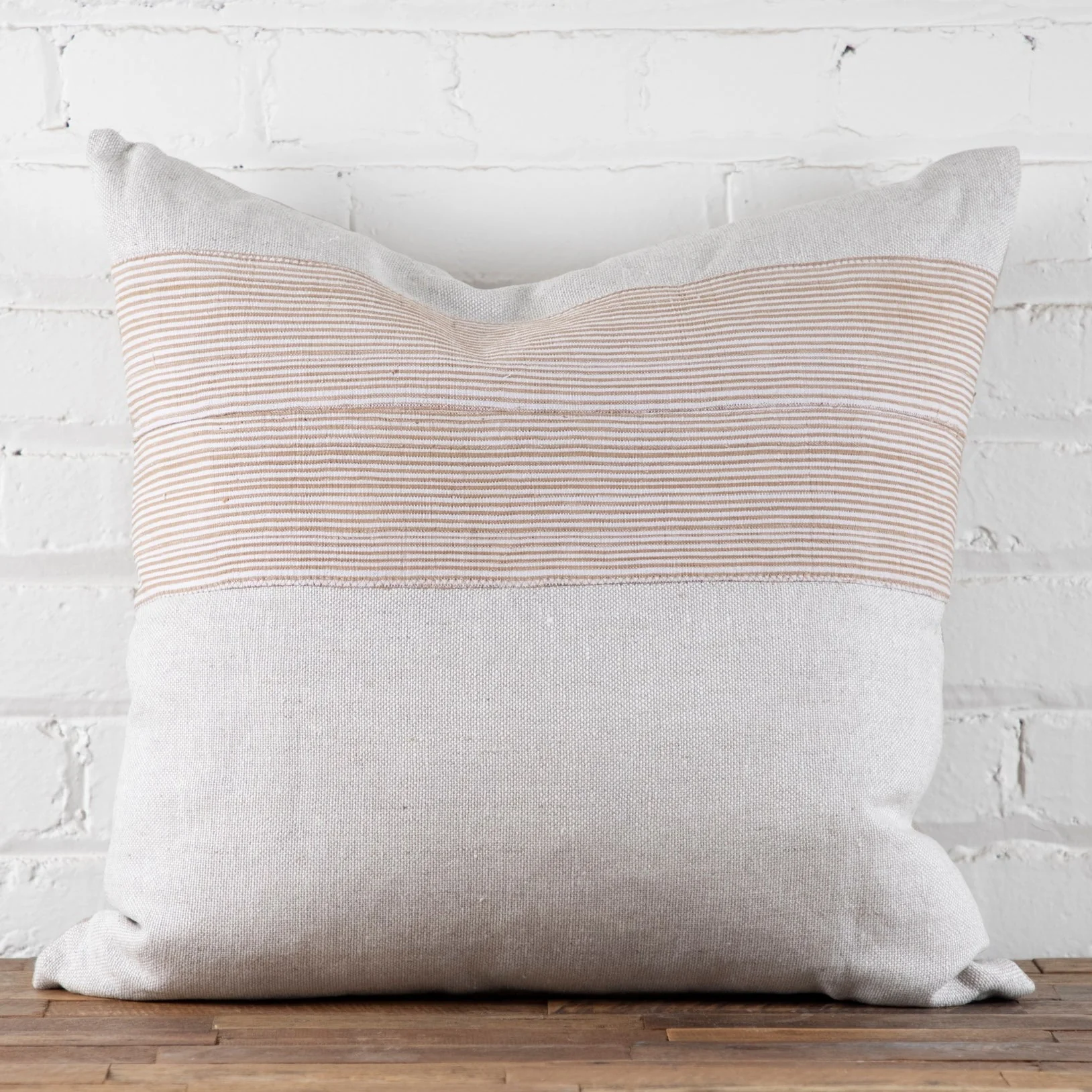 Durable Natural Linen Square Pillow with Aso Oke Mudcloth Prestigious