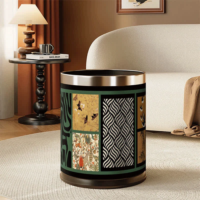Unique Ownkoti Vintage Oriental Leather Double-layer Trash Bin Classic