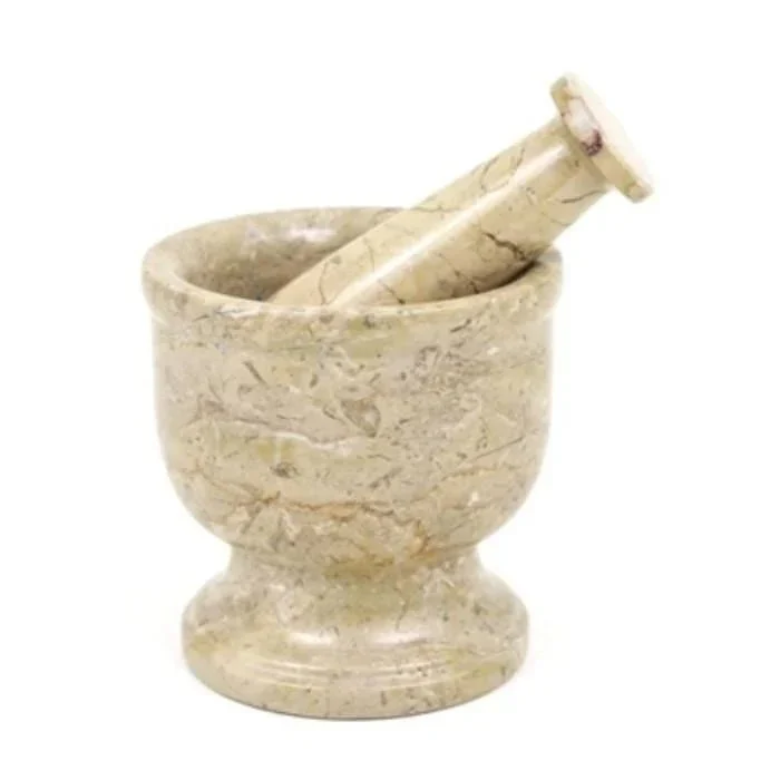World-Class Large Marble Mortar and Pestle Sahara Beige Marble Expertly Made