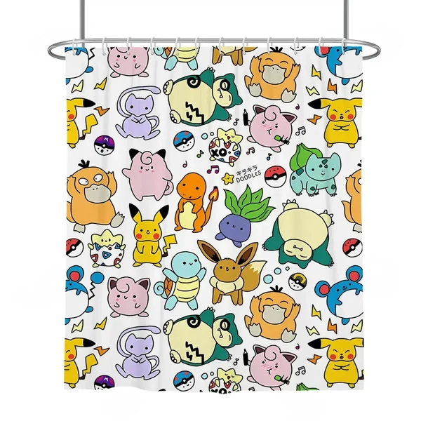 Luxury Anime Pokemon Characters Shower Curtain Reusable