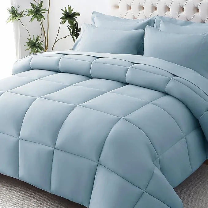 Durable JOLLYVOGUE Twin Comforter Set Ultra-Soft Bed in a Bag Twin Size 5 Pieces Oeko-TEX Bedding Set with Down Comforter Sheets Pillowcases amp Shams Lack Blue Reusable