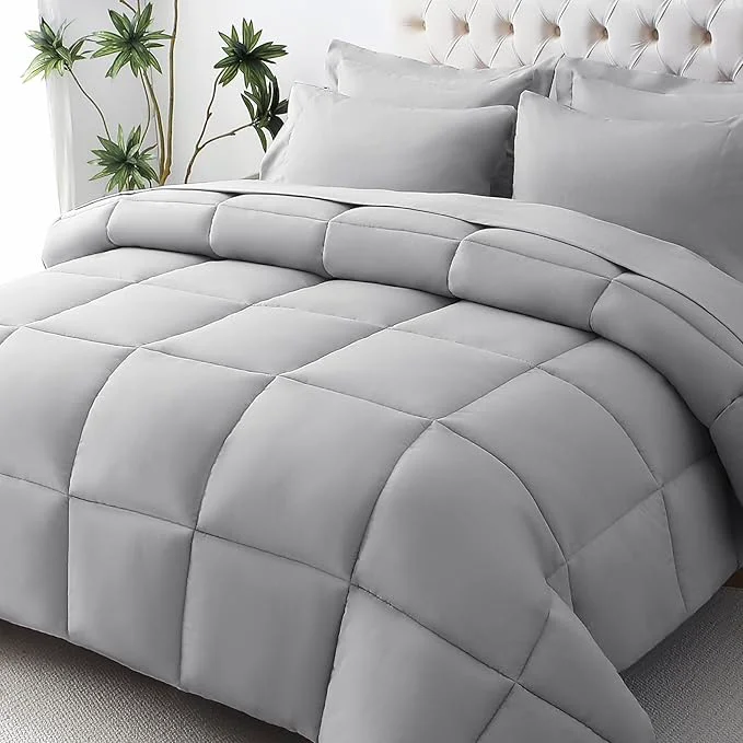 Luxury JOLLYVOGUE Full Comforter Set Ultra-Soft Bed in a Bag Full Size 7 Pieces Oeko-TEX Bedding Set with Down Comforter Sheets Pillowcases amp Shams Light Grey Enhanced