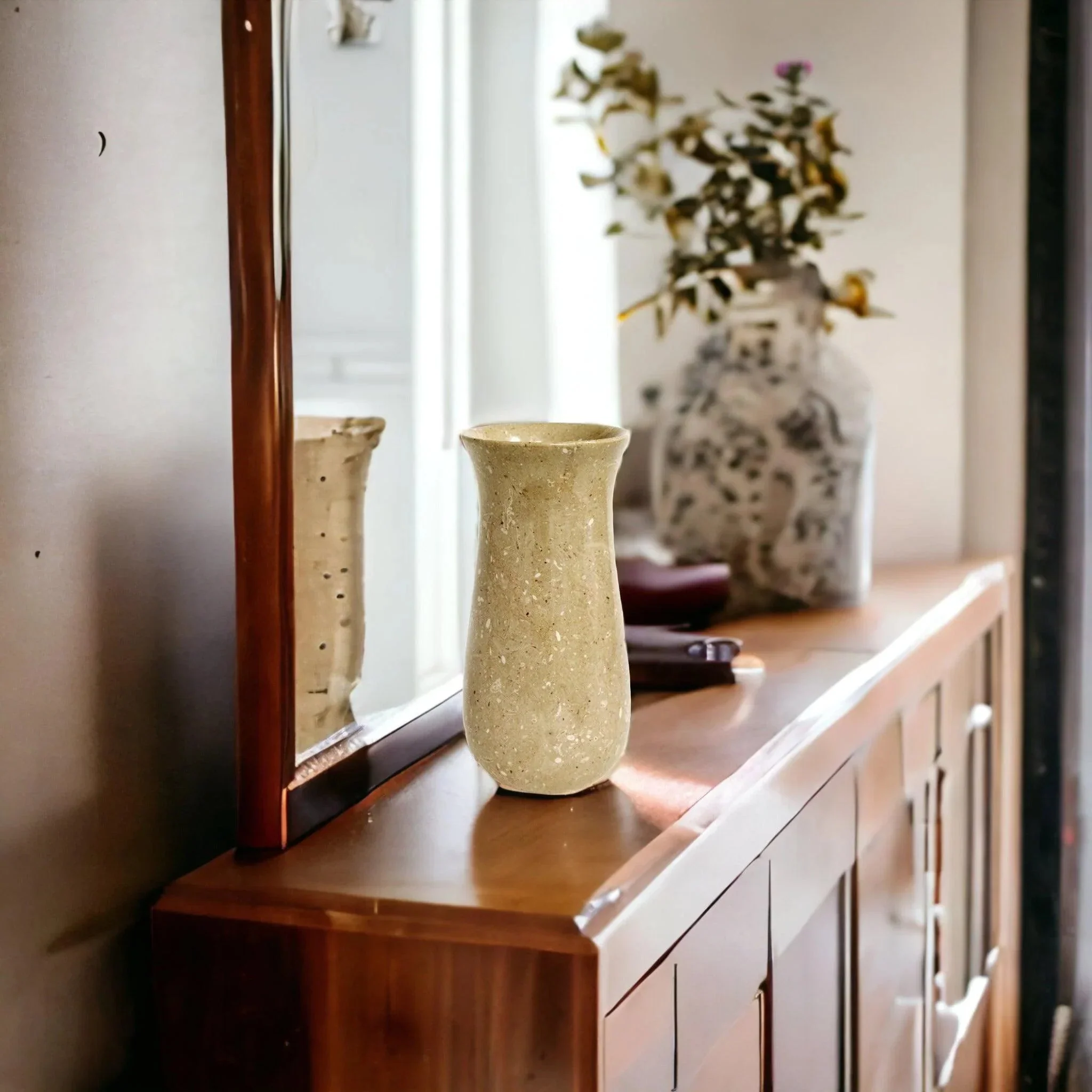 Optimized Sahara Beige Marble 9 inch Kitchen Vase Stylish