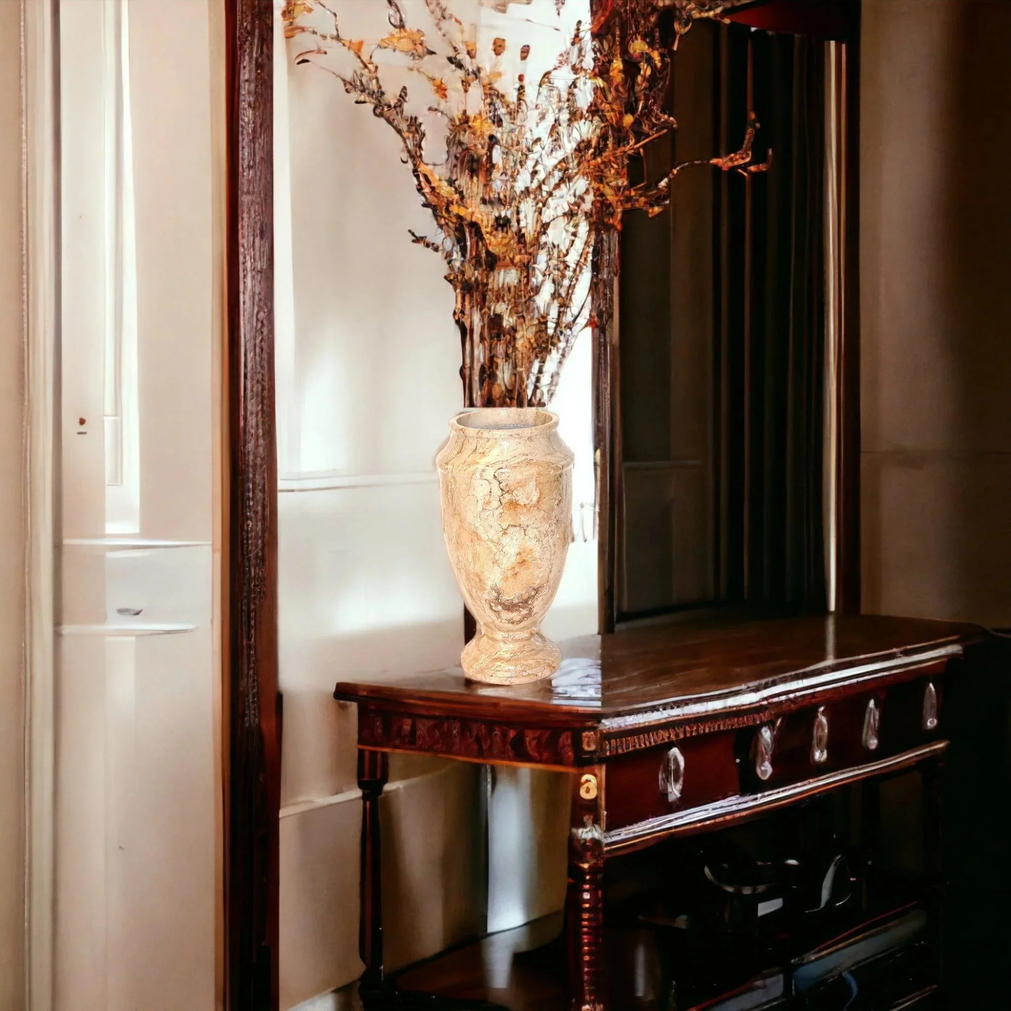 Convenient Sahara Beige Marble 13-inches Tall Decorative Vase Minimalist