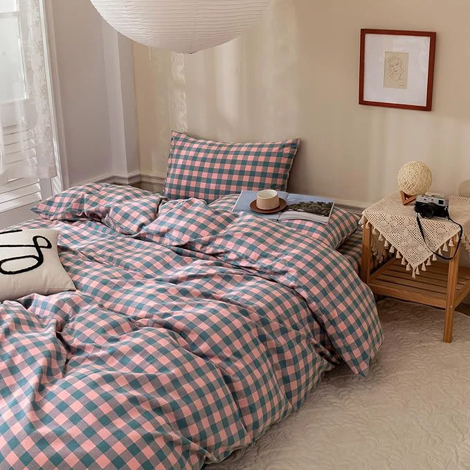 Carefully Designed LifeTB Purple Pink Plaid Comforter Set Full Geometric Checkered Pattern Comforter Boho Grid Plaid Printed Bedding Comforter Set Fluffy Soft Lightweight Bedding Comforter Full Size with 2 Pillowcases Proven