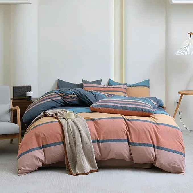 Contemporary LifeTB Striped Comforter Set Twin XL Size Multi-Colored Stripes Pattern Comforter Fluffy Bed Set 3 Pieces Lightweight Bedding Comforter Modern Soft Patchwork Stripe Comforter Set with 2 Pillowcases Official