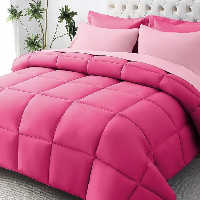 Specialty JOLLYVOGUE Full Comforter Set Ultra-Soft Bed in a Bag Full Size 7 Pieces Oeko-TEX Bedding Set with Down Comforter Sheets Pillowcases amp Shams Hot Pink amp Baby Pink Contemporary