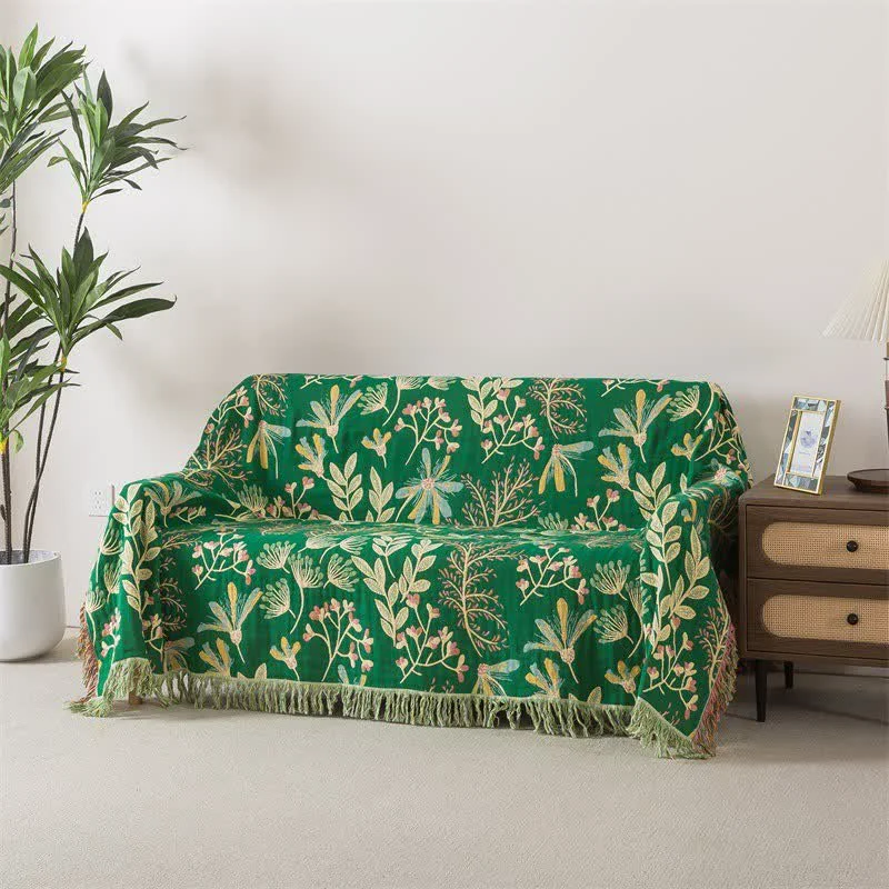 High-Quality Ownkoti Botanical Green Leaf Cotton Tassel Blanket Proven