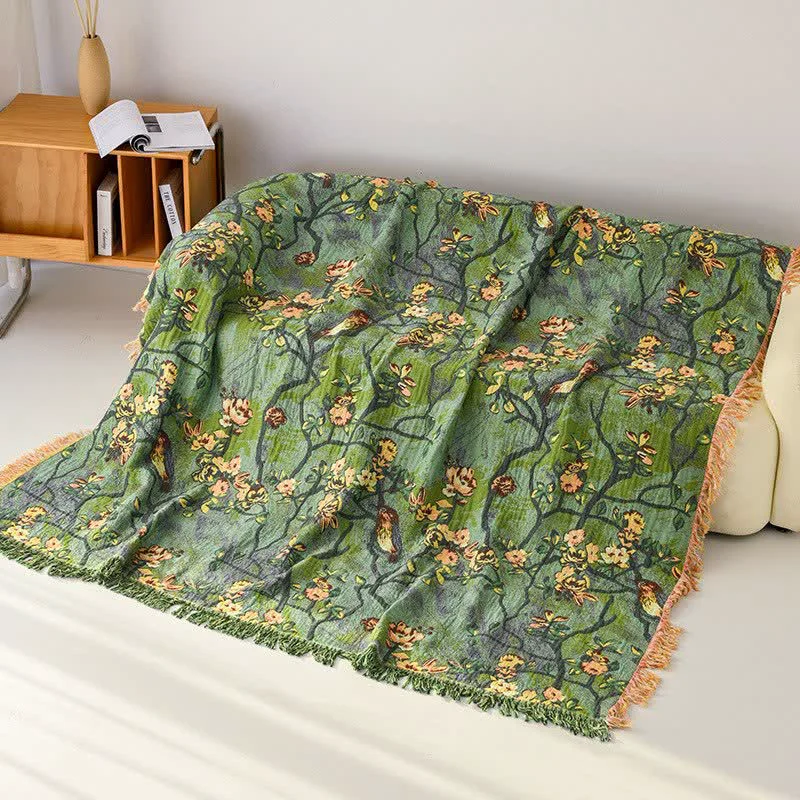 Fashionable Ownkoti Artistic Woodland Bird Cotton Gauze Blanket Durable