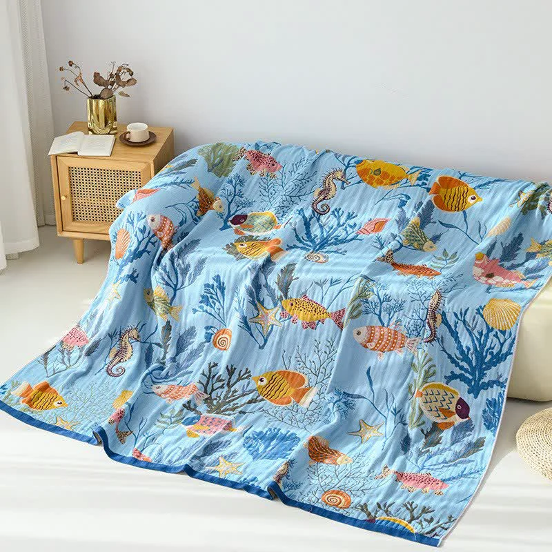 Smooth Ownkoti Ocean-Themed Reversible Cotton Gauze Blanket Unique