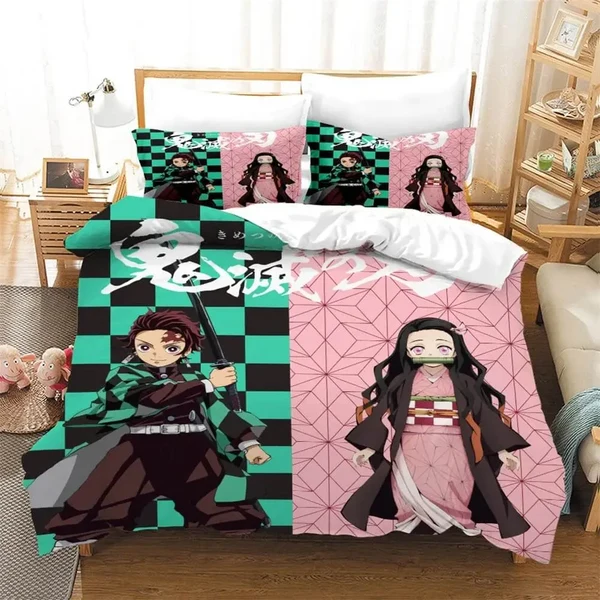 Verified Demon Slayer Anime Tanjirou amp Nezuko Quilt Cover Solid