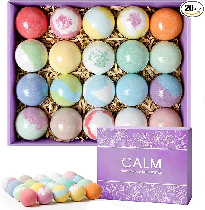 Sophisticated CalmNFiz 20PCS Bath Bombs for Women Presents Set Natural Wonderful Fizz Effect Pure