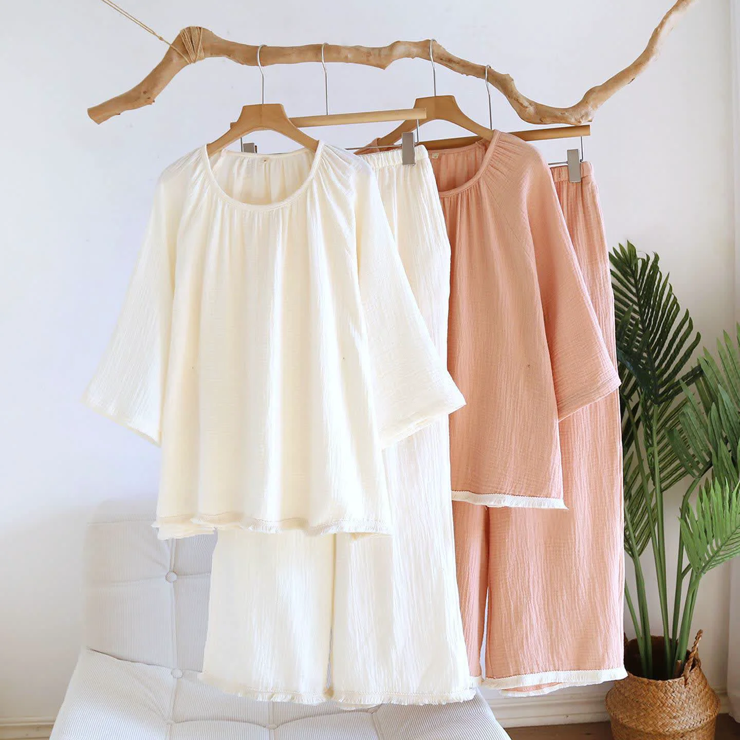 Reliable Ownkoti Minimalist Solid Color Cotton Loungewear Set Traditional