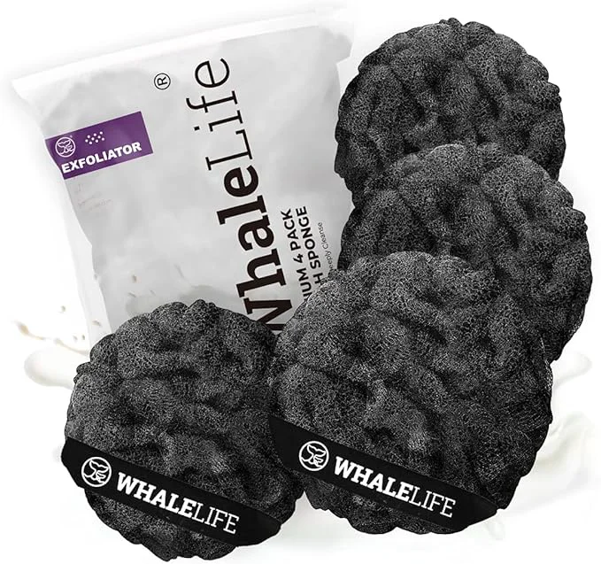 Flexible Loofah Sponge Bath Sponge for Women Men 4 Pack Easy-to-Use