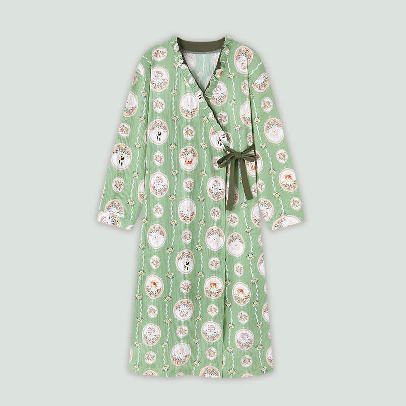 Convenient Ownkoti Medallion Floral Kimono Style Ruffled Nightgown Innovative