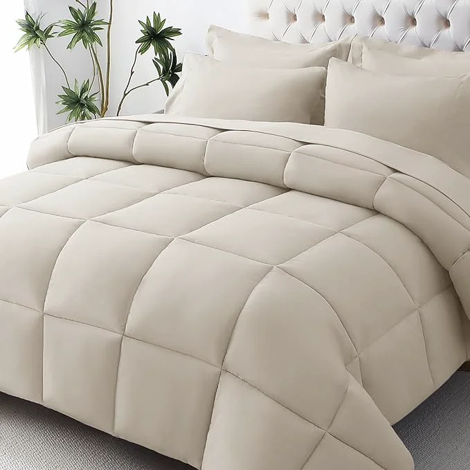 Easy-to-Use JOLLYVOGUE King Comforter Set Ultra-Soft Bed in a Bag King Size 7 Pieces Oeko-TEX Bedding Set with Down Comforter Sheets Pillowcases amp Shams Oatmeal Smart