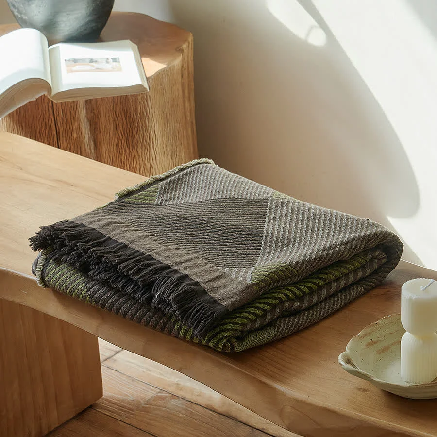 Solid Ownkoti Subtle Striped Cotton Tassel Blanket Smooth